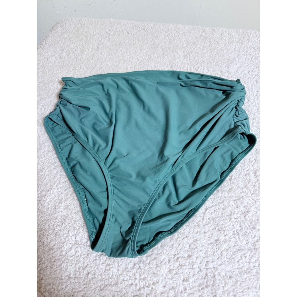Unbranded Teal Green High Waisted Ruched Swim Bottoms Bikini Briefs Women L